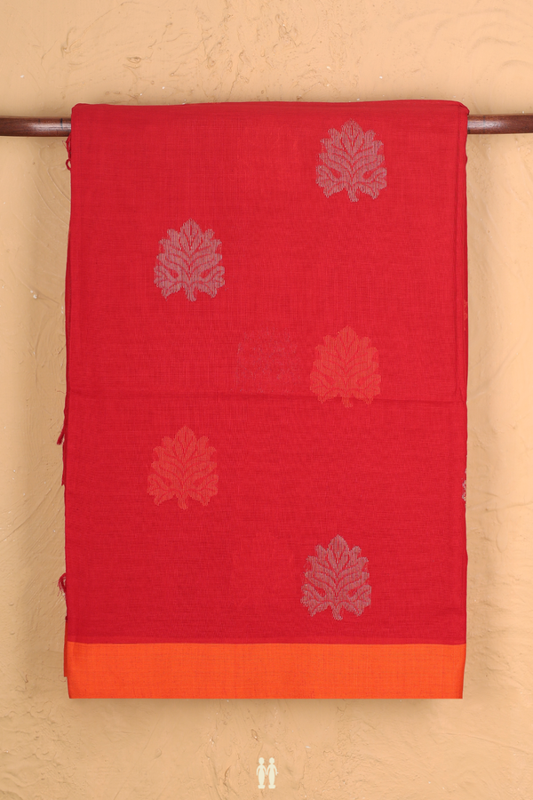 Bengal Cotton Saree In Chilli Red With Allover Motifs