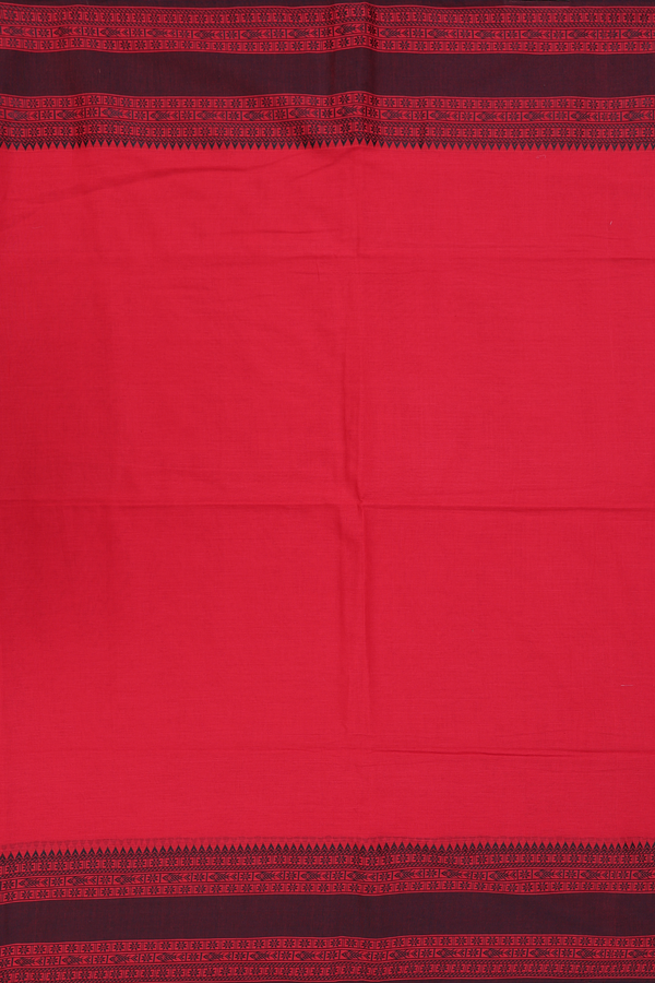 Bengal Cotton Saree In Chilli Red With Threadwork Border