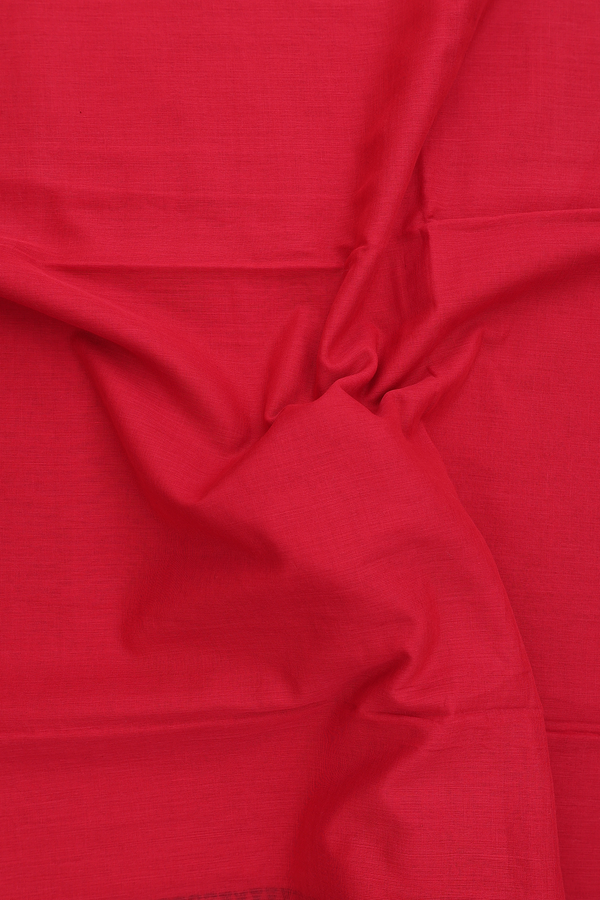 Bengal Cotton Saree In Chilli Red With Threadwork Border