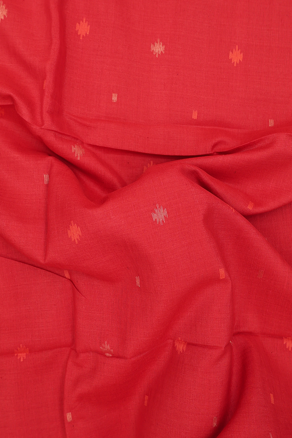 Bengal Cotton Saree In Chilli Red With Threadwork Buttas