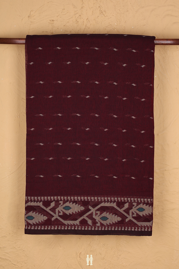Bengal Cotton Saree In Coffee Brown With Threadwork Buttas