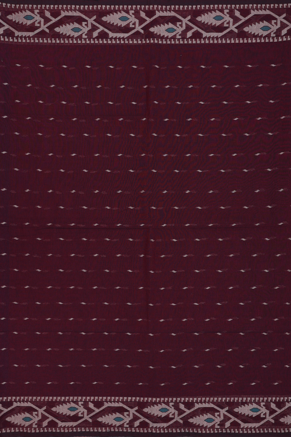 Bengal Cotton Saree In Coffee Brown With Threadwork Buttas