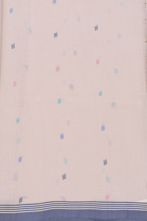 Bengal Cotton Saree In Cream Color With Threadwork Buttas