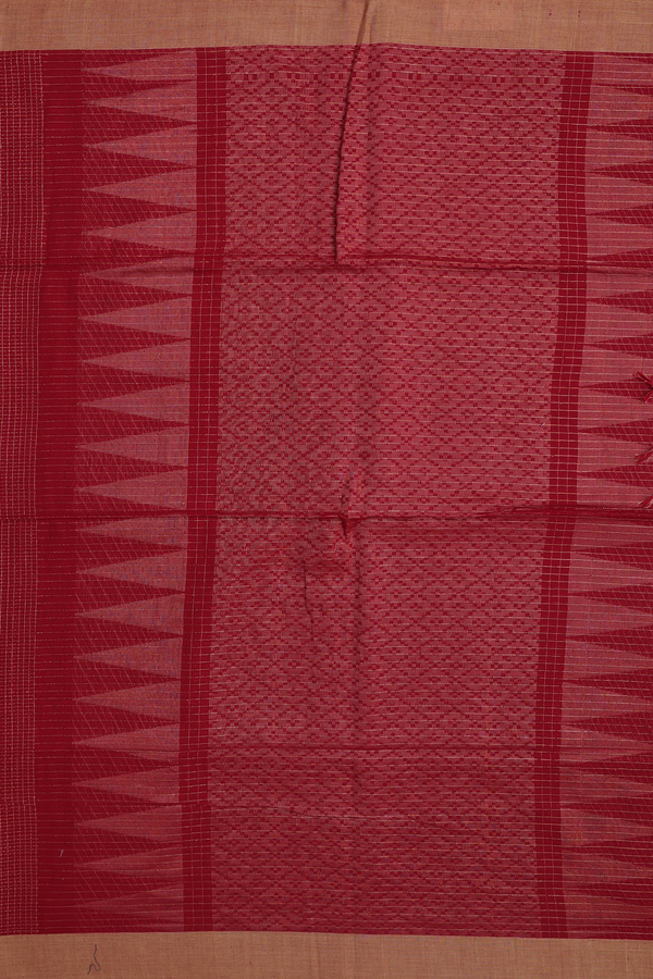 Bengal Cotton Saree In Crimson Red With Checks Design