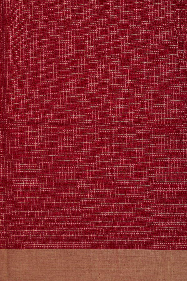 Bengal Cotton Saree In Crimson Red With Checks Design