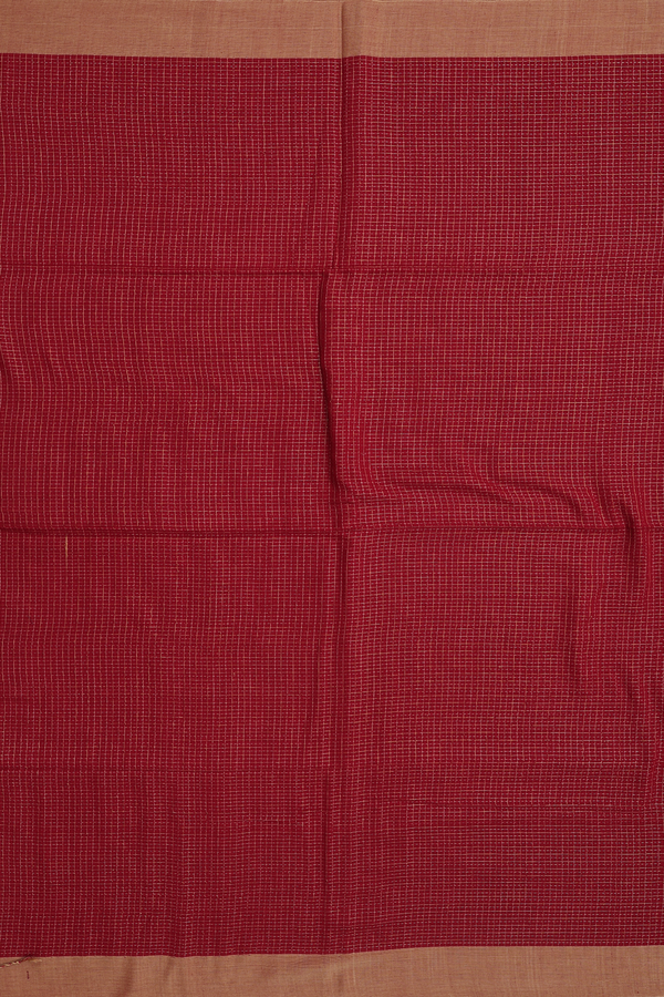 Bengal Cotton Saree In Crimson Red With Checks Design