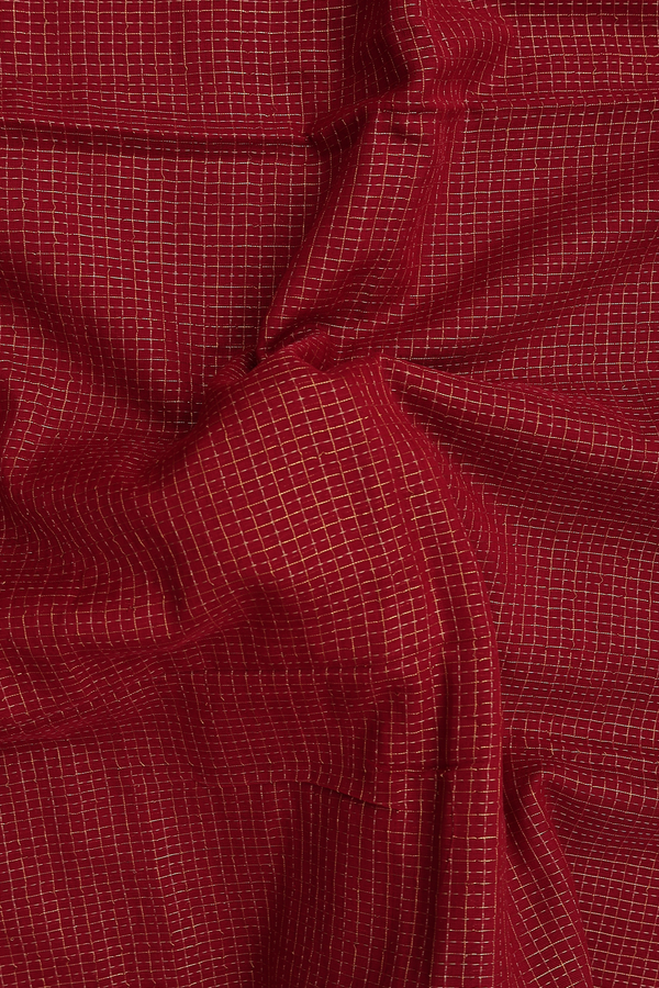 Bengal Cotton Saree In Crimson Red With Checks Design