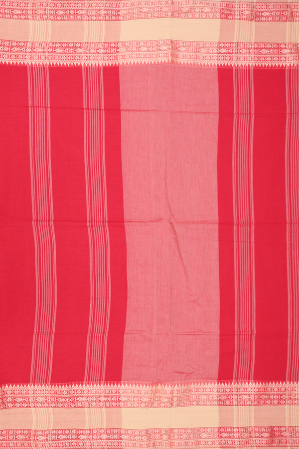 Bengal Cotton Saree In Chilli Red With Threadwork Border