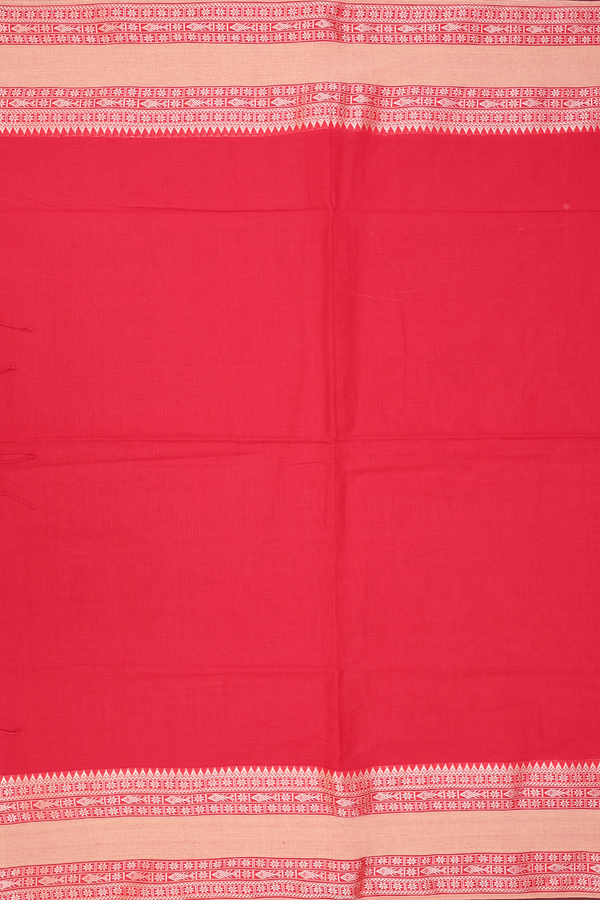 Bengal Cotton Saree In Chilli Red With Threadwork Border