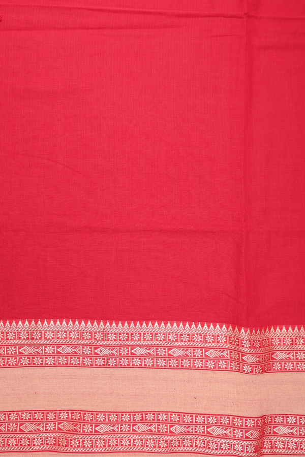 Bengal Cotton Saree In Chilli Red With Threadwork Border