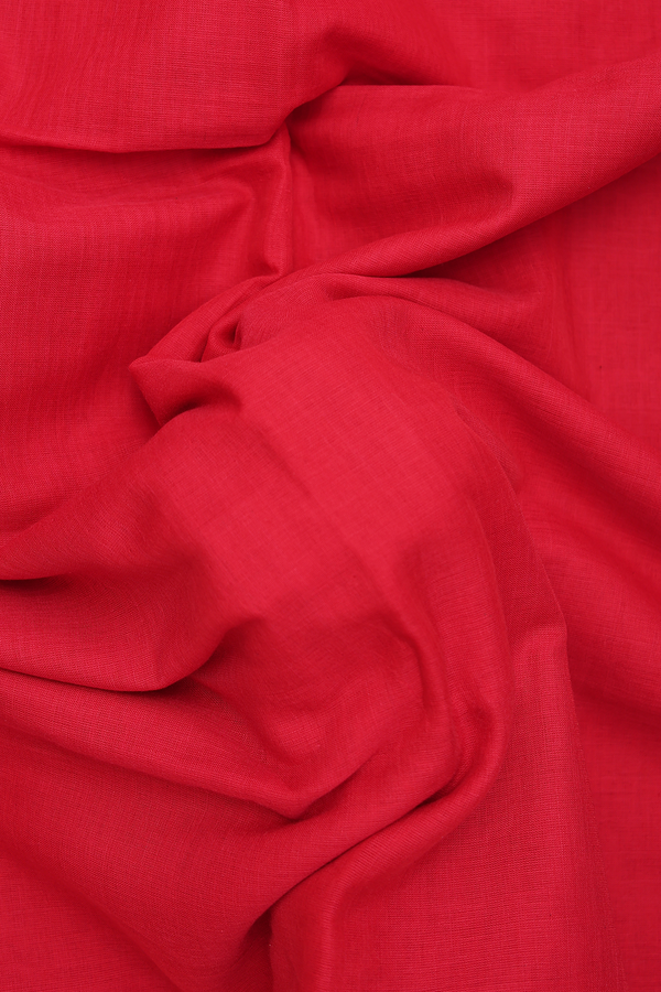 Bengal Cotton Saree In Chilli Red With Threadwork Border