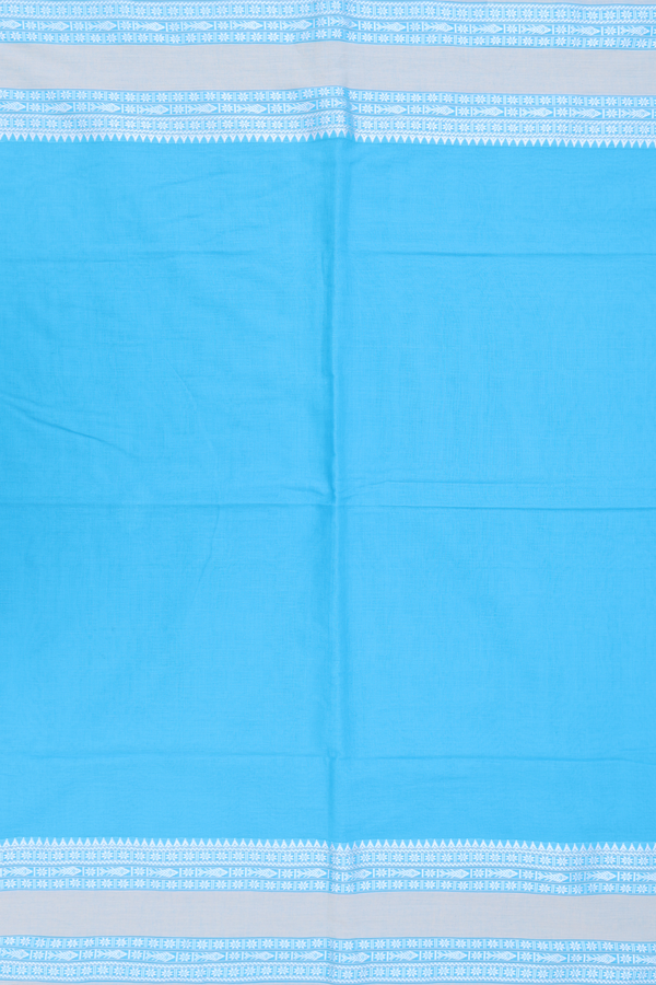 Bengal Cotton Saree In Deep Sky Blue With Threadwork Border