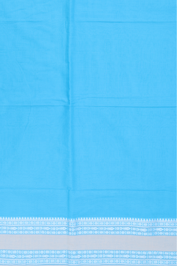 Bengal Cotton Saree In Deep Sky Blue With Threadwork Border