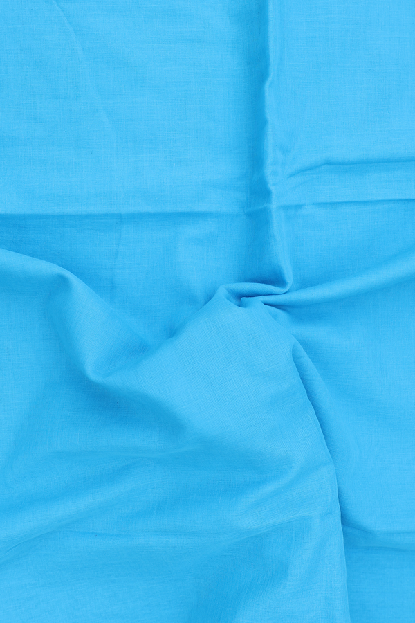 Bengal Cotton Saree In Deep Sky Blue With Threadwork Border