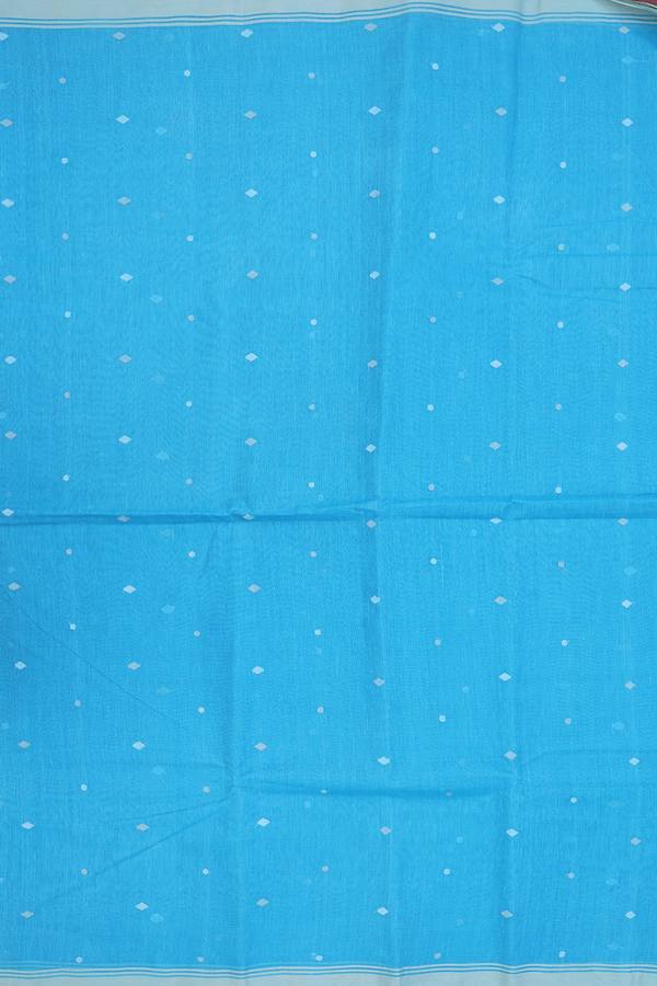 Bengal Cotton Saree In Deep Sky Blue With Threadwork Buttas