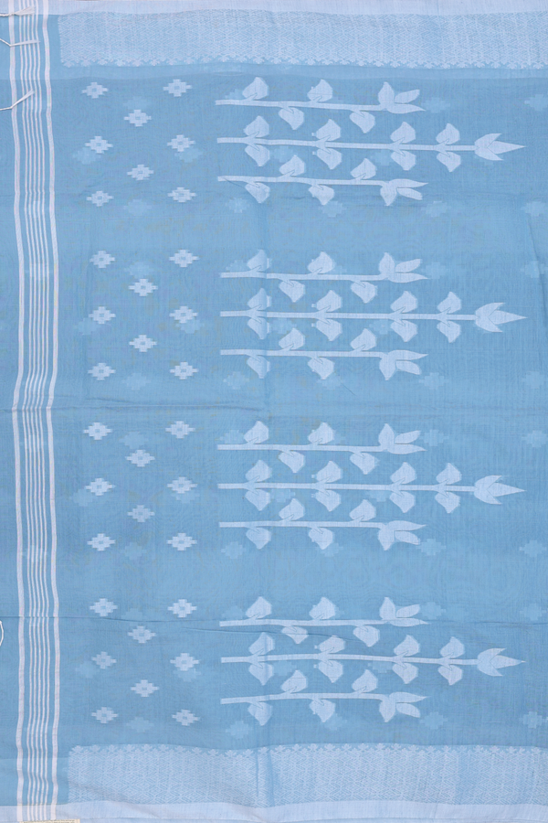 Bengal Cotton Saree In Dusty Blue With Threadwork Buttas