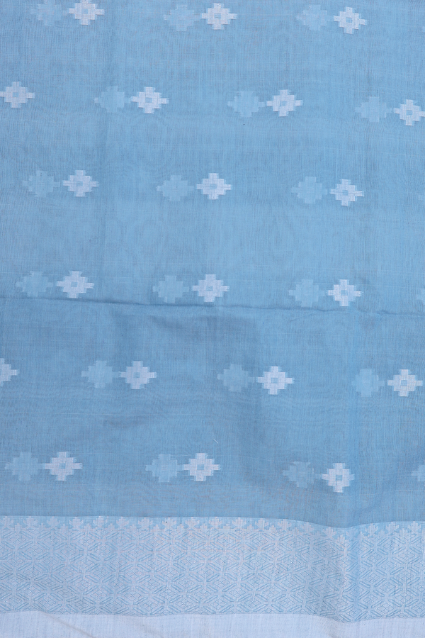 Bengal Cotton Saree In Dusty Blue With Threadwork Buttas
