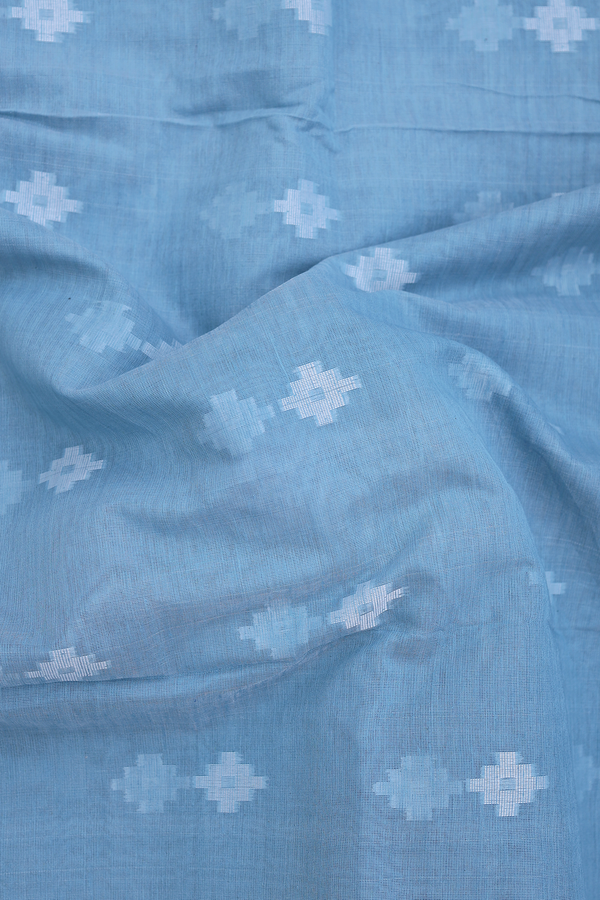 Bengal Cotton Saree In Dusty Blue With Threadwork Buttas