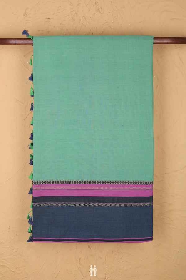 Bengal Cotton Saree In Dusty Green With Contrast Border