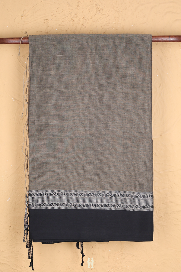 Bengal Cotton Saree In Ceder Brown With Threadwork Border