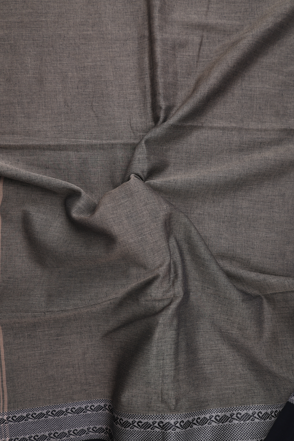 Bengal Cotton Saree In Ceder Brown With Threadwork Border