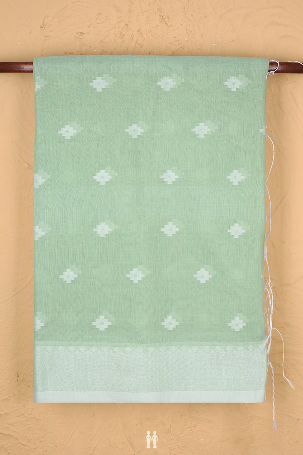 Bengal Cotton Saree In Dusty Green With Threadwork Buttas