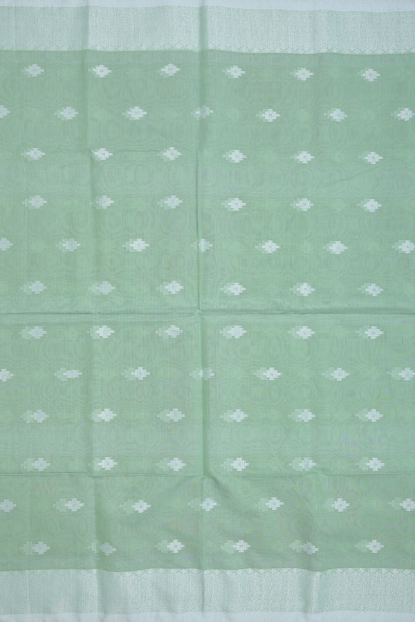 Bengal Cotton Saree In Dusty Green With Threadwork Buttas