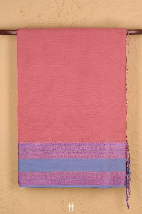Bengal Cotton Saree In Dusty Pink With Threadwork Border