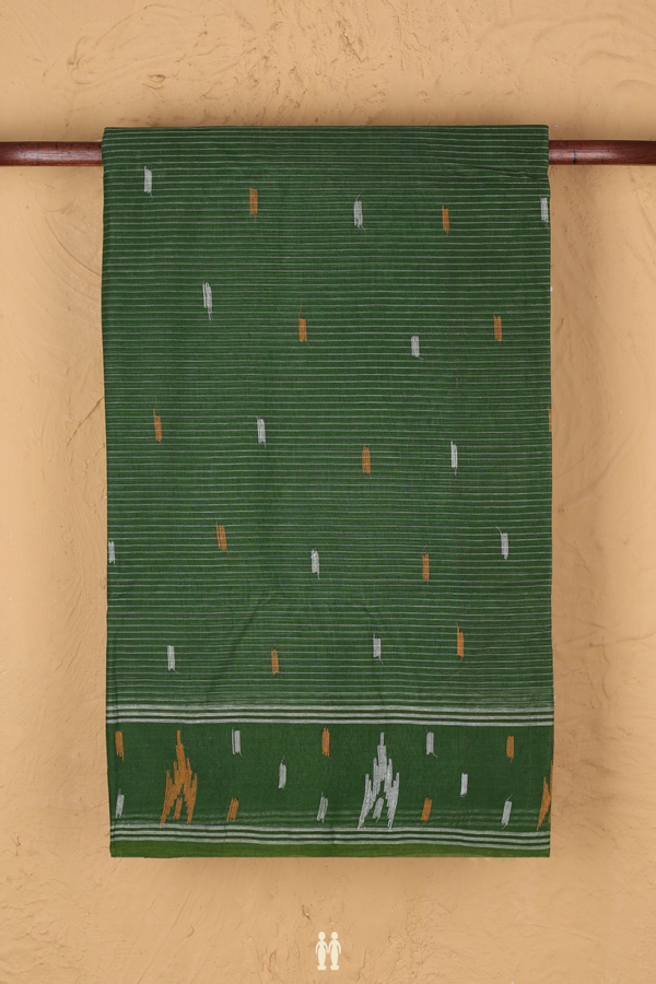 Bengal Cotton Saree In Fern Green With Threadwork Buttas