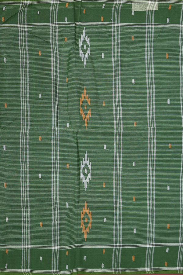 Bengal Cotton Saree In Fern Green With Threadwork Buttas