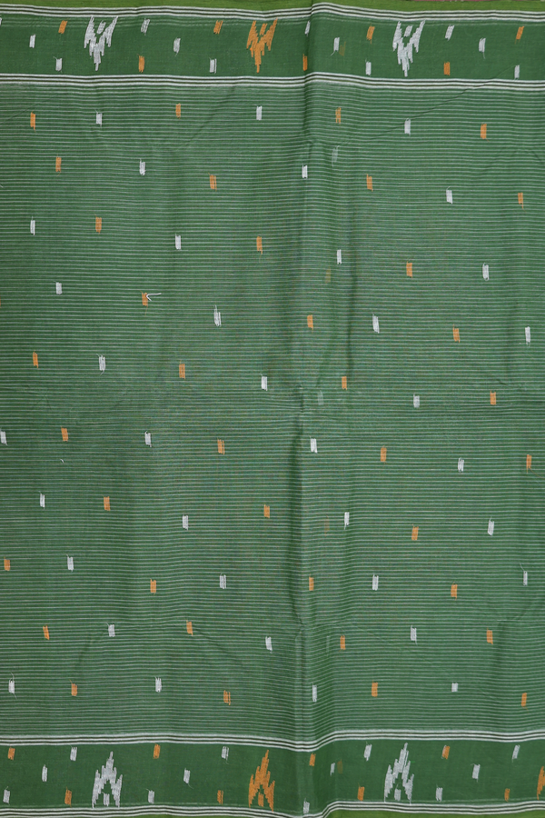 Bengal Cotton Saree In Fern Green With Threadwork Buttas