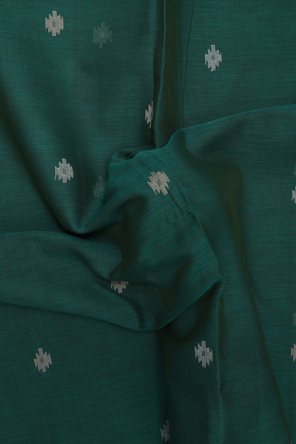 Bengal Cotton Saree In Forest Green With Threadwork Buttas