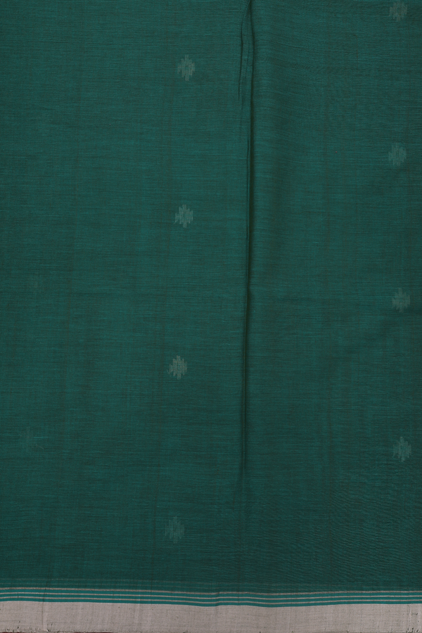 Bengal Cotton Saree In Forest Green With Threadwork Buttas