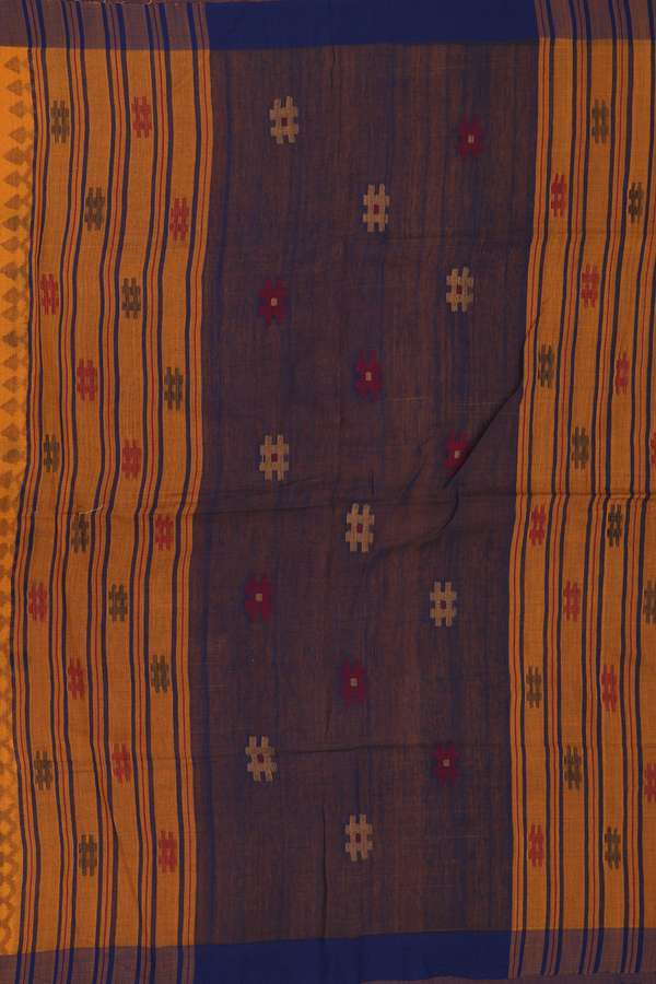Bengal Cotton Saree In Ginger Orange With Checks Design