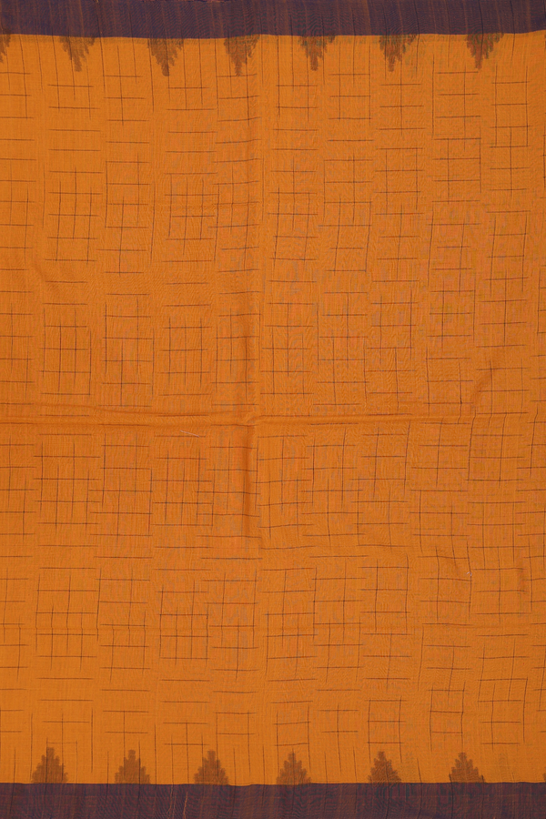 Bengal Cotton Saree In Ginger Orange With Checks Design