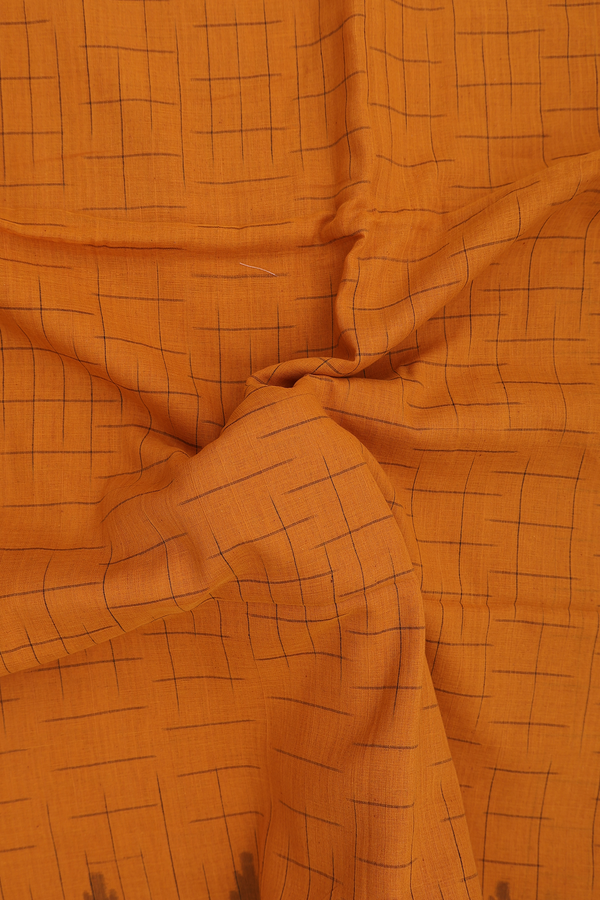 Bengal Cotton Saree In Ginger Orange With Checks Design