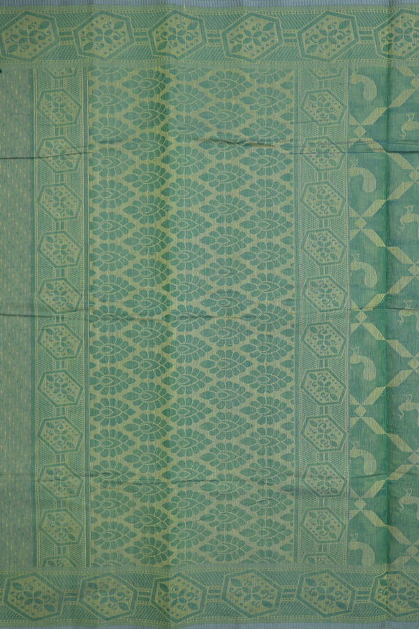 Bengal Cotton Saree In Green With Peacock Design