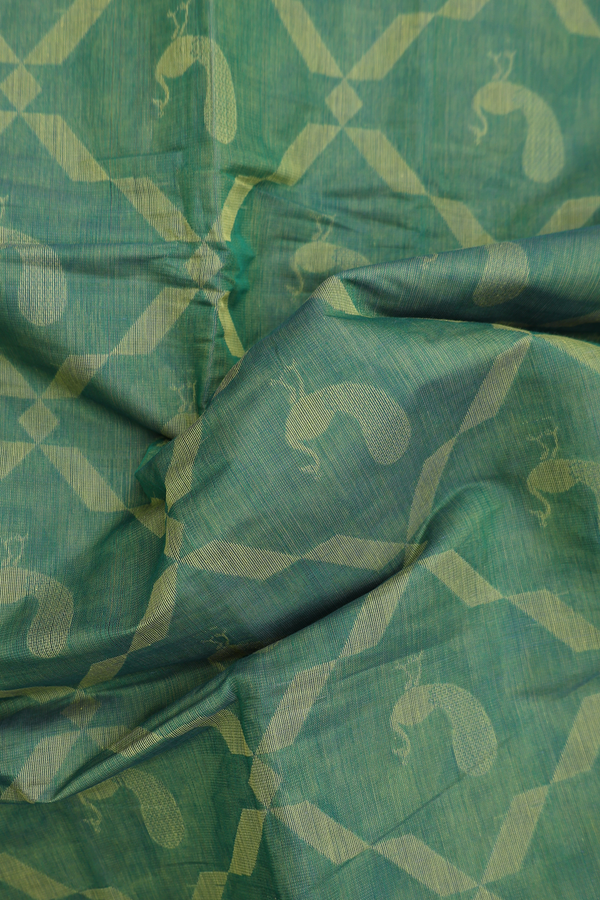 Bengal Cotton Saree In Green With Peacock Design