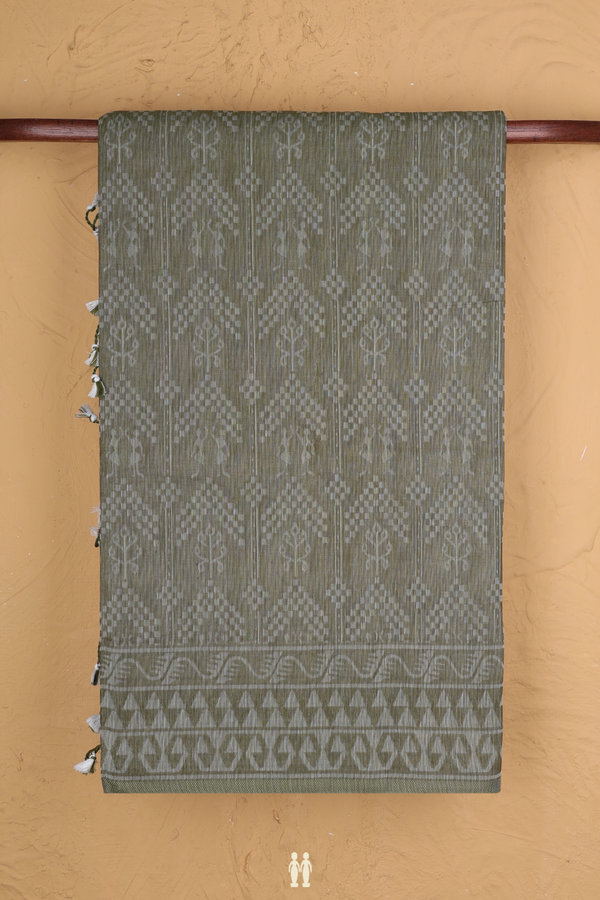 Bengal Cotton Saree In Green With Warli Design