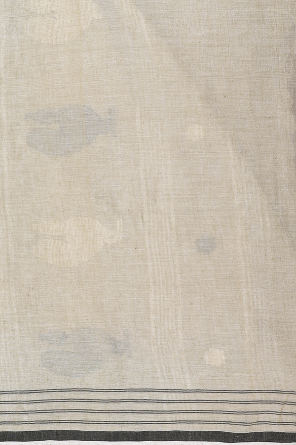 Bengal Cotton Saree In Greenish Beige With Threadwork Buttas