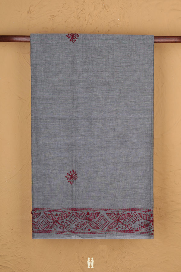 Bengal Cotton Saree In Grey With Chikankari Design
