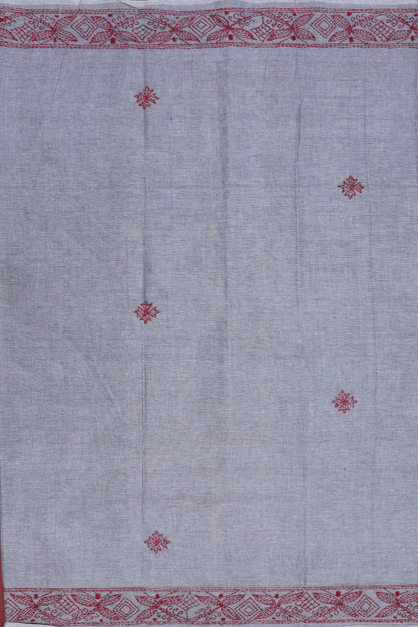 Bengal Cotton Saree In Grey With Chikankari Design