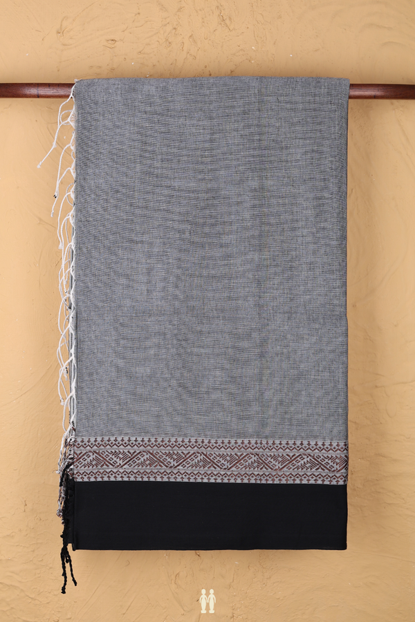 Bengal Cotton Saree In Grey With Contrast Border