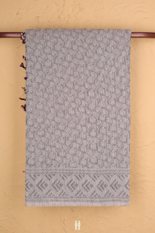 Bengal Cotton Saree In Cocoa Brown With Floral Design