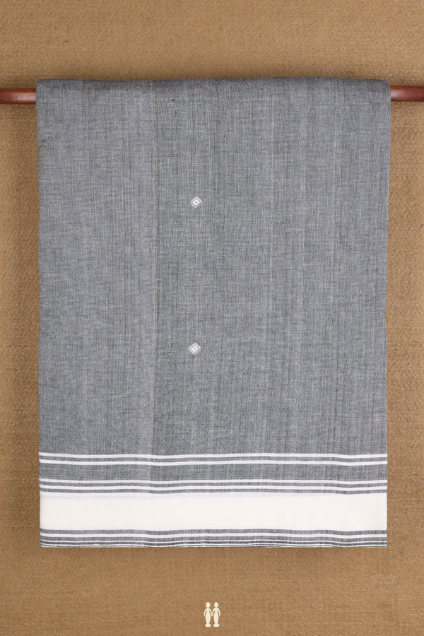 Bengal Cotton Saree In Grey With Threadwork Buttas