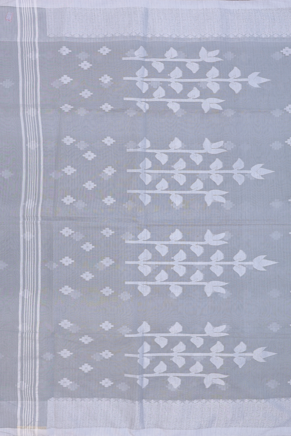Bengal Cotton Saree In Grey With Threadwork Buttas