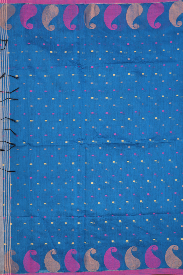 Bengal Cotton Saree In Grey With Threadwork Buttas