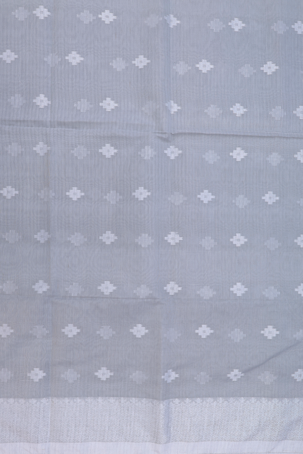 Bengal Cotton Saree In Grey With Threadwork Buttas
