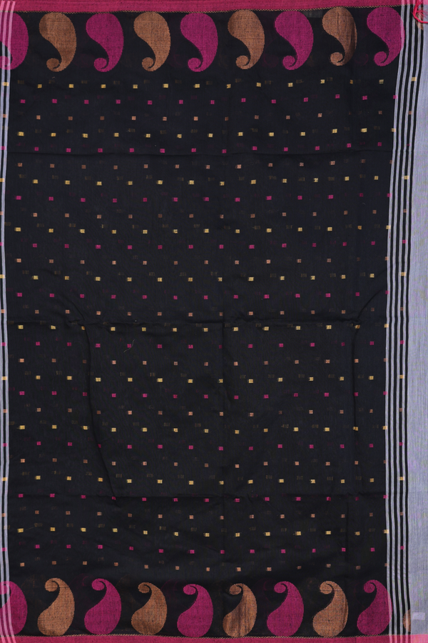 Bengal Cotton Saree In Grey With Threadwork Buttas