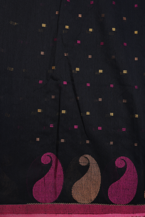 Bengal Cotton Saree In Grey With Threadwork Buttas